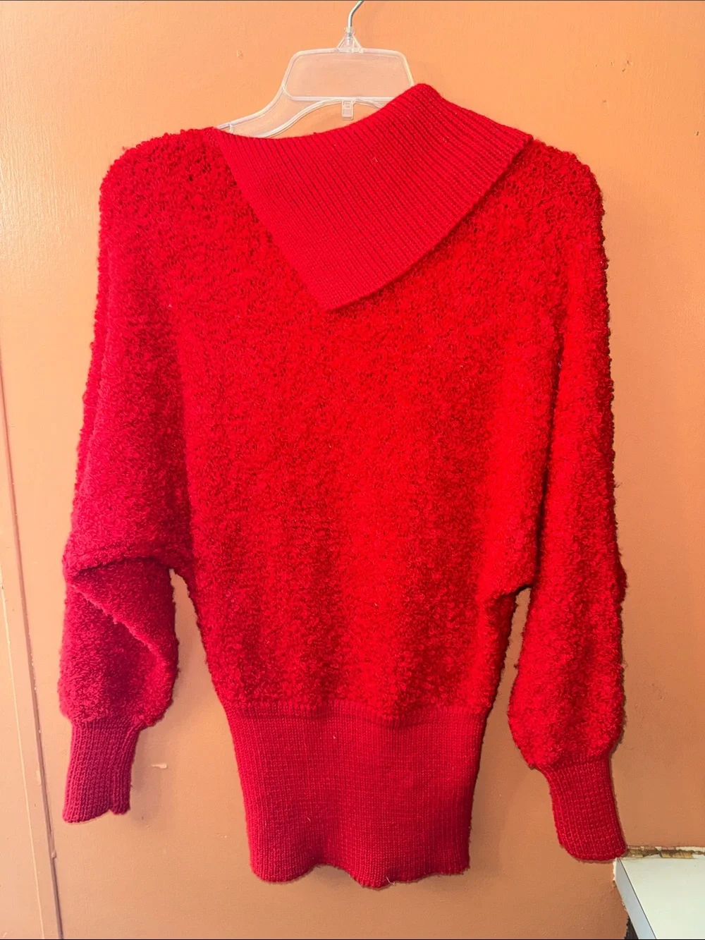 VTG L'Eau Vive Red Mohair Wool Blend Cowl Neck Sweater Small 80s 90s